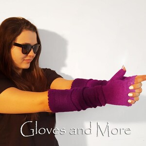 Purple Long fingerless gloves Knitted long gloves Gradient boho knit gloves Wool winter gloves Arm Warmers Wrist warmers Alpaca wool gloves