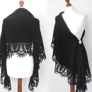 Bridal shawl black, bridal cover up, wedding bolero, black crochet shawl, capelet, wedding wrap, bridal cape, for bridesmaid, plus size too