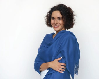 Mariage bleu Wrap-mariée Cape-bleu épaule écharpe-demoiselle d'honneur châle-bleu Pashmina écharpe-mariée couvrir-mariage boléro-châle en cachemire