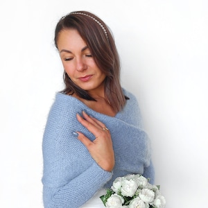 Giacca da sposa morbida azzurra, maglione da sposa, copertura, giacca da sposa, scrollata di spalle lavorata a maglia, maglione da sposa, sciarpa da sposa con braccia immagine 2