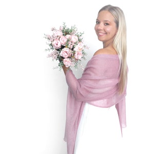 Shoulder scarf dusty mauve mohair and silk, wedding wrap dusty pink, bridal shawl, bridal cover up, knitted capelet, cape, bridesmaid shawl image 1