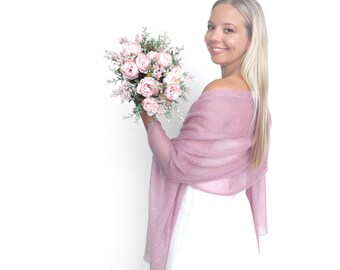 Shoulder scarf dusty mauve mohair and silk, wedding wrap dusty pink, bridal shawl, bridal cover up, knitted capelet, cape, bridesmaid shawl