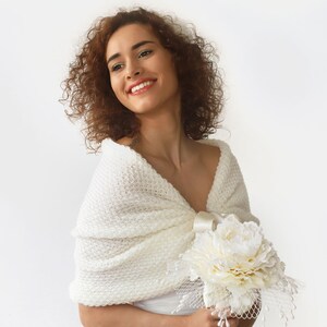 Ivory wedding wrap, bridal shawl, cover up, wedding bolero, ivory shrug, ivory knitted capelet, bridal cape, bridesmaid shawl, plus size too image 3