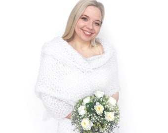 White mohair bridal shawl, wedding knitted shoulder scarf, wrap for winter wedding, mohair cver up, mohair flafy shawl, bridesmaids shawls