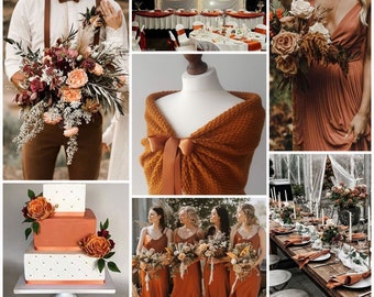 Burnt orange bridesmaid shawl, copper wedding wrap, bridal shawl, bridal cover up, wedding bolero, knitted capelet, bridal cape, plus size