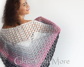 Châle triangulaire rose et gris au Crochet écharpe de mariée en coton au crochet, châle en coton rose et gris, cache-maillot de mariée, boléro de mariage