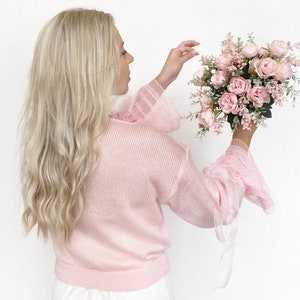 Blush pink bridal sweater, pink wedding jacket, pink bridal jumper, wedding bolero, shrug, wedding sweater, shawl, stole, capelet, cape pink image 3