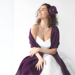 Purple bridesmaid shawl, plum color shawl, wedding wrap, bridal cover up, bridal bolero, scarf, knitted shawl, purple capelet, plus size too