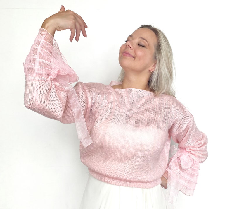 Blush pink bridal sweater, pink wedding jacket, pink bridal jumper, wedding bolero, shrug, wedding sweater, shawl, stole, capelet, cape pink image 4