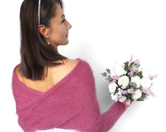 Magenta convertible wedding jacket, wedding sweater, cover up, wedding  jacket, knitted shrug, bridal sweater, bridal scarf with arms