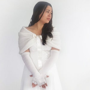 Ivory wedding wrap, bridal shawl, cover up, wedding bolero, ivory shrug, ivory knitted capelet, bridal cape, bridesmaid shawl, plus size too image 5