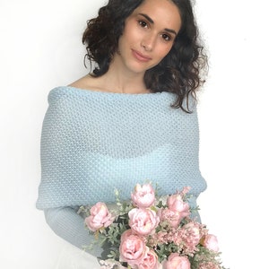 Pull de mariée bleu foncé, veste de mariage convertible, haussement d'épaules de mariage, camouflage bleu, boléro de mariage, écharpe tricotée bleu marine avec bras Light blue