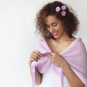 Light lavender bridesmaid shawl, lilac wdding wrap, bridal shawl, cover up, bridal bolero, knitted capelet, bridal cape, stole, plus size