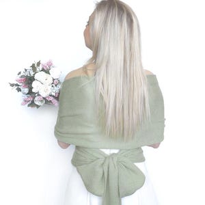 Bridal cover up sage green, bridal jacket, sage green capelet, wedding  jacket, knitted shrug, bridal shawl, knitted bridal stole greenery.