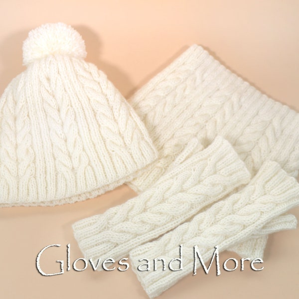 Scarf, Beanie and Fingerless Gloves, Knit Winter SET, Winter Beanie, Gloves and Cowl, Chunky Beanie and Scarf, Knitted SET