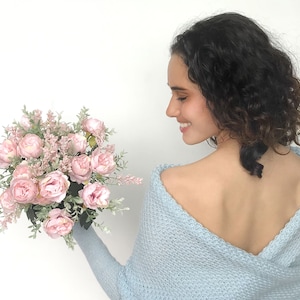 Light blue bridal sweater, convertible wedding jacket, wedding shrug, blue cover up, wedding bolero, pale blue knitted scarf with arms