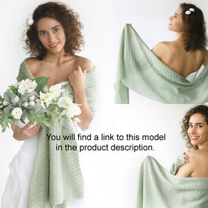 Bruiloft trui salie groen, converteerbare bruiloft jas, salie groene cover-up, bruiloft jas, gebreide schouderophalen, groene bruidssjaal met armen afbeelding 10
