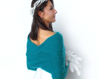 Turquoise convertible wedding jacket, wedding sweater, cover up, wedding  jacket, knitted shrug, bridal sweater, bridal scarf with arms