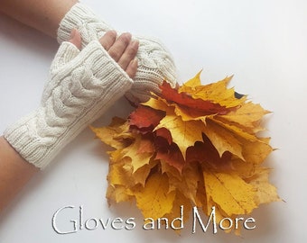 Witte Vingerloze handschoenen, Vingerloze Handwarmers, Polswarmers, Witte Handschoenen, Gebreide Wollen Handschoenen, Cadeau voor Vrouw, Kerstcadeau