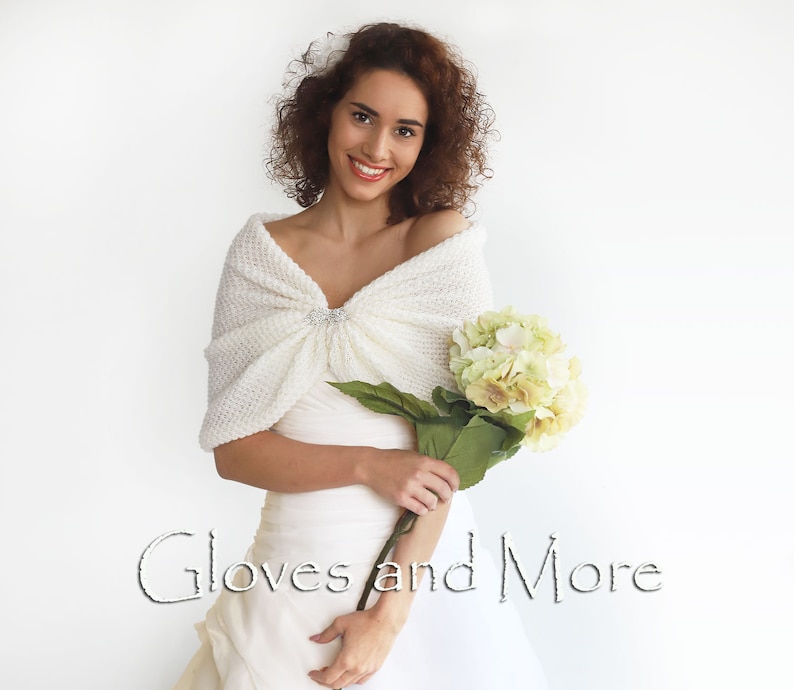 Ivory wedding wrap, bridal shawl, cover up, wedding bolero, ivory shrug, ivory knitted capelet, bridal cape, bridesmaid shawl, plus size too image 9