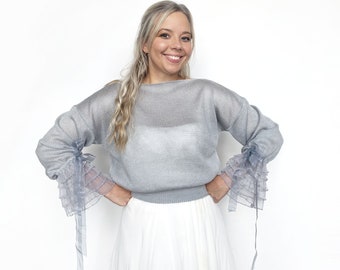 Gray bridal sweater, gray wedding jacket, gray bridal jumper, wedding bolero, shrug, wedding sweater, shawl, stole, capelet, cape gray.