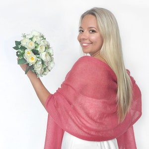 Schultertuch koralle Mohair und Seide, Brautschal, Brautschal, Brautschal, gestricktes Cape, Brautjungfernschal koralle