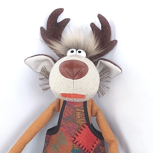 Handmade moose toy, Stuffed moose, Fabric moose, Heirloom stuffed animal toy, Whimsical gift, for moose lovers, Collectible big moose doll.