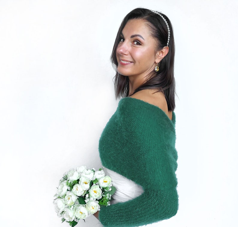 Sage green convertible wedding jacket, wedding sweater, cover up, wedding jacket, knitted shrug, bridal sweater, bridal scarf with arms image 9