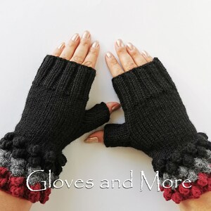 Black Knitted Hand Warmers, Fingerless Gloves, Black Fingerless Mitts, Wrist Warmers, Crocheted Gloves, Winter Black Mittens