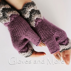 Fingerless gloves, Knitted and Crocheted Gloves, Fingerless Hand Warmers, Wrist Warmers, Mauve Gloves, Christmas gift, Gift for Woman imagem 1