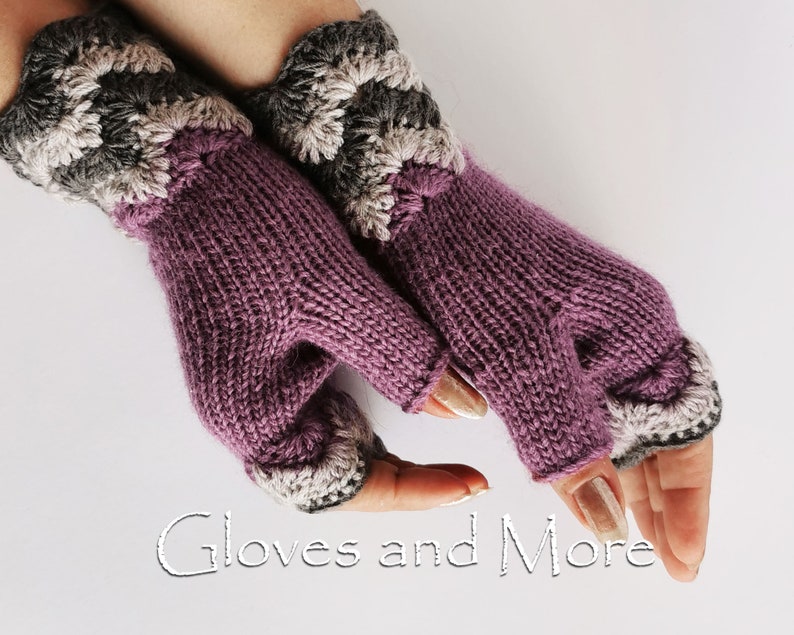 Fingerless gloves, Knitted and Crocheted Gloves, Fingerless Hand Warmers, Wrist Warmers, Mauve Gloves, Christmas gift, Gift for Woman imagem 1