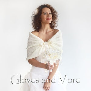 Ivory wedding wrap, bridal shawl, cover up, wedding bolero, ivory shrug, ivory knitted capelet, bridal cape, bridesmaid shawl, plus size too image 1