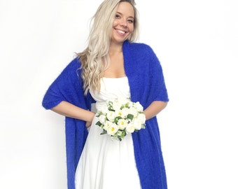 Bridal shawl royal blue soft and warm, wedding wrap, bridesmaid shawl, cover up, wedding bolero, capelet, bridal cape, stole, vegan shawl