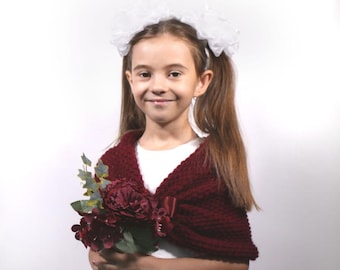 First Communion Burgundy Bolero Shoulder Shawl Girls Wrap Shrug First Communion Shawl Shoulder Cover Up Knitted Stole Capelet Cape