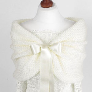 Ivory wedding wrap, bridal shawl, cover up, wedding bolero, ivory shrug, ivory knitted capelet, bridal cape, bridesmaid shawl, plus size too image 2