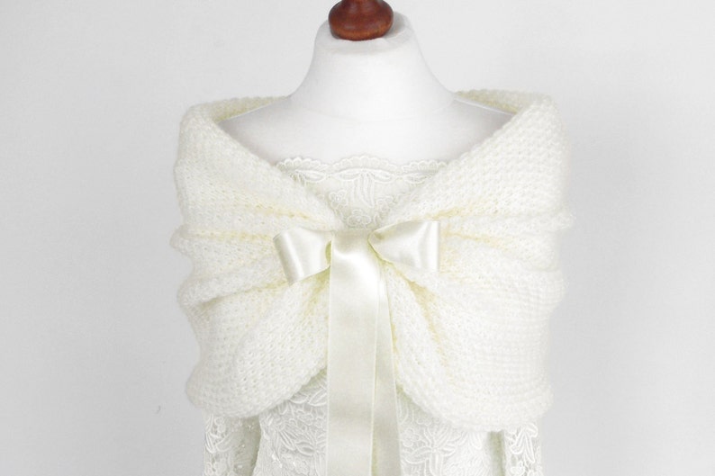 Ivory wedding wrap, bridal shawl, cover up, wedding bolero, ivory shrug, ivory knitted capelet, bridal cape, bridesmaid shawl, plus size too image 2