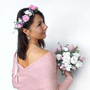 Veste de mariage rose clair, pull de mariage, tenue vestimentaire, veste de mariage, haussement d'épaules tricoté, pull de mariée, écharpe de mariée avec bras image 4