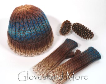 Dark Brown Knitted Beanie Hat & Fingerless Mittens for Women Handmade Wool il_fullxfull.2619704656_rmz2.jpg main image 4
