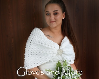 Mariage blanc ou ivoire Wrap mariée châle mariée couvrir mariage boléro haussement d'épaules hiver châle tricot Capelet mariée Cape demoiselle d'honneur châle