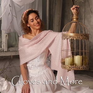 Knitted Bridal Shawl, Wedding Wrap Stole for Bridesmaids, Shoulder Cover Up, Blush pink image 4