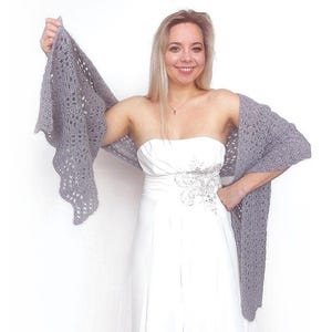 Gray mohair bridal shawl, wedding crocheted shoulder scarf, wrap for winter wedding, mohair cover up, mohair shawl gray, gray evening shawl