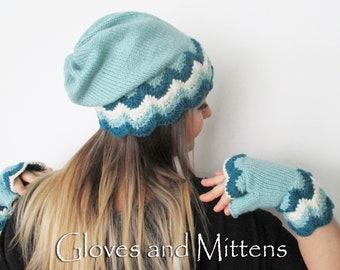 Türkis Fingerlose Handschuhe und Mütze gestrickt SET Aquamarine Beanie Mütze und Handschuhe Frauen SET Pulswärmer und Beanie Geschenk für Frauen