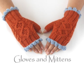 Mitaines orange brûlé, gants tricotés orange, chauffe-mains sans doigts, chauffe-poignets en laine, cadeau de Noël, cadeau pour femme.