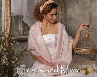 Wedding wrap, blush pink bridal shawl, bridal cover up, wedding bolero, shrug, knitted shawl, pale pink capelet, bridal cape, plus size too