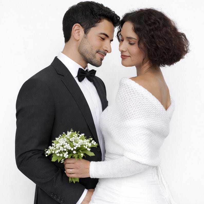 Bolero de novia de punto, para cubrirse la boda, bolero reversible para boda imagen 4