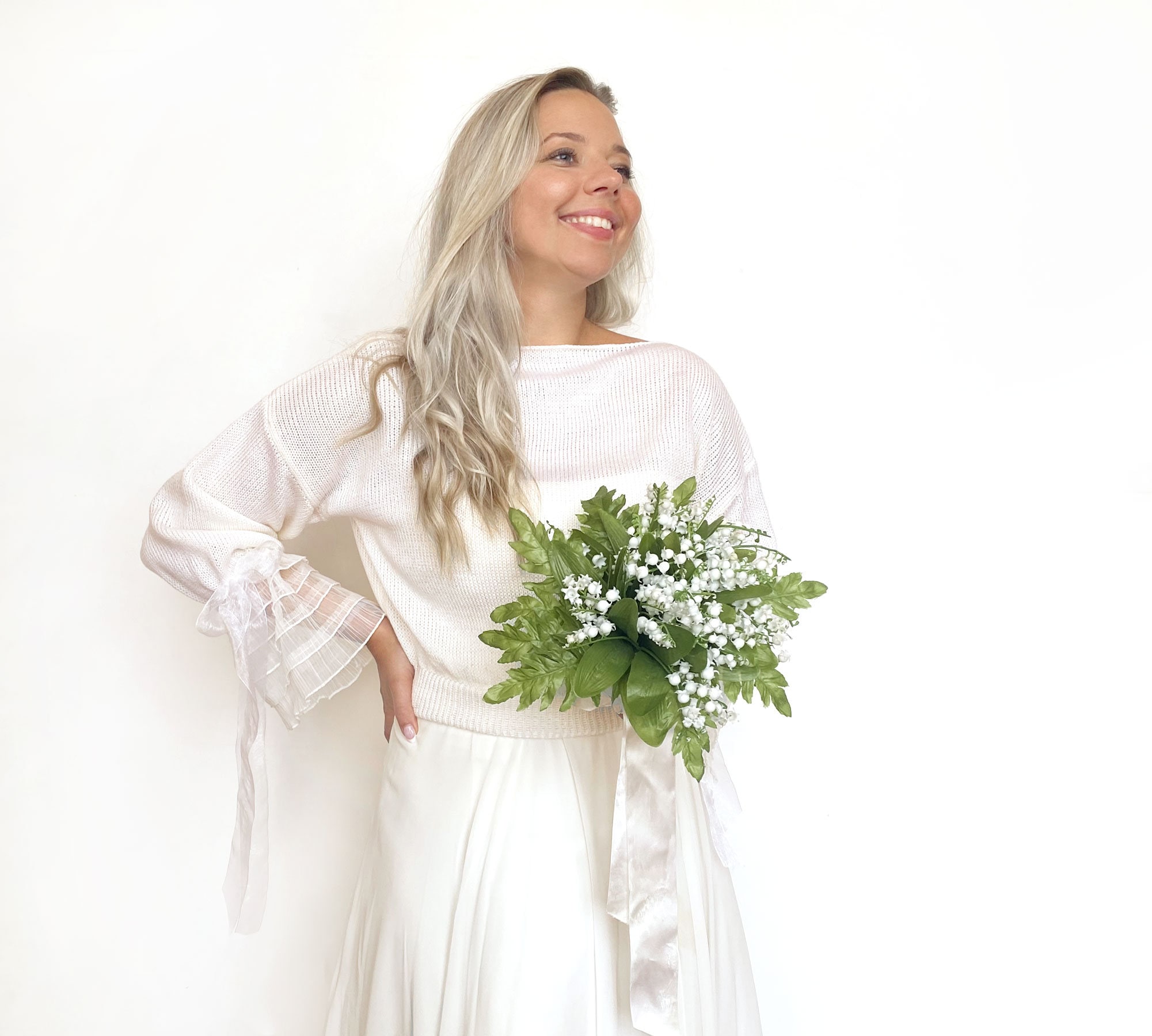 Ivory Bridal Sweater: Knitted Wedding Bolero with Lace Sleeves