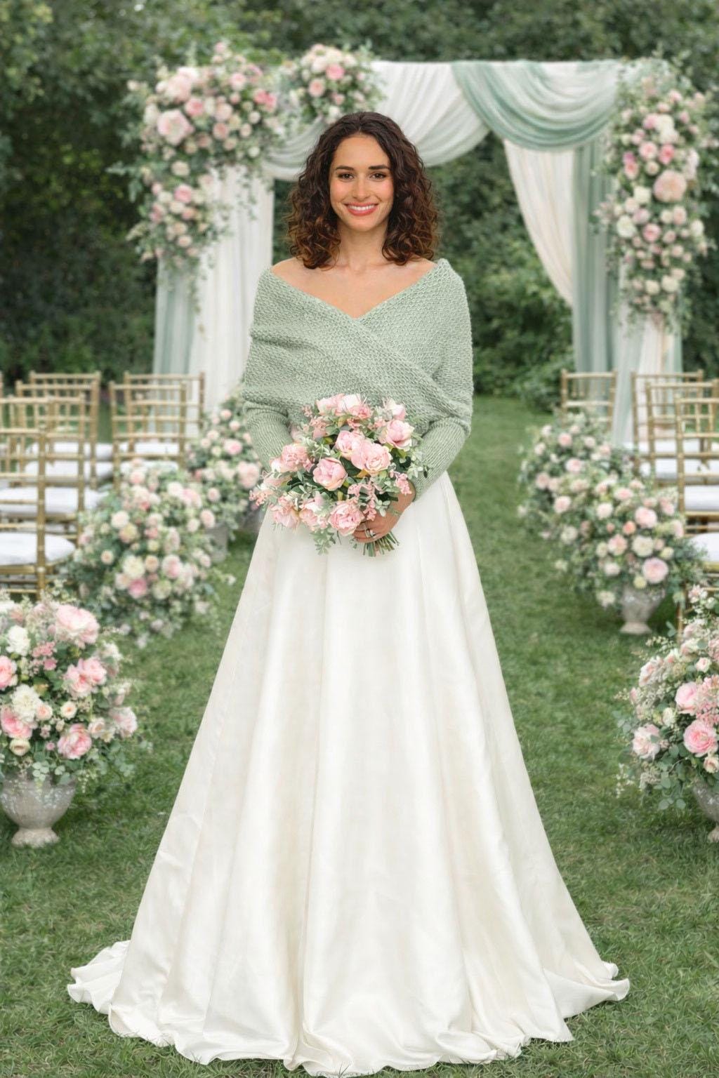 green shrug dress Knitted Bridal Shrug, Wedding Cover Up, Sage Reversible Wedding Bolero bebeorganic