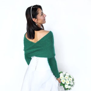 Sage green convertible wedding jacket, wedding sweater, cover up, wedding jacket, knitted shrug, bridal sweater, bridal scarf with arms Emerald green