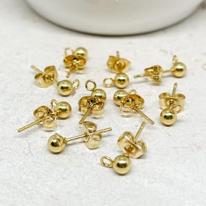 Stainless steel stud earrings with ball, 5 pairs of gold-plated blank stud earrings, DIY earrings image 1