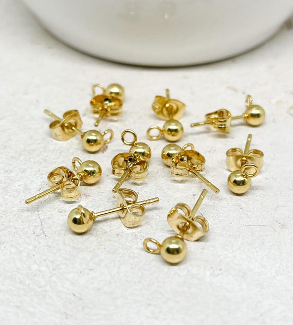 Edelstahl Ohrstecker mit Kugel, 5 Paar Rohlinge Ohrstecker vergoldet, DIY Ohrringe